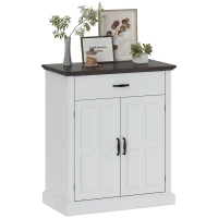 HOMCOM Farmhouse Sideboard with 3 cm Thick Top 2 Barn Doors - White(m-10)