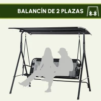 Outsunny Columpio de Jardín de Exterior de 2 Plazas Silla Balancín con Parasol Techo Ajustable en Ángulo Terraza Balcón Exterior Carga 200 kg 172x110x155 cm Negro(m-7)