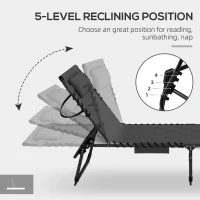Outsunny Padded Sun Lounger, with Five-Position Reclining Back - Black(m-6)