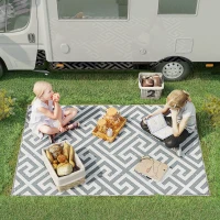 Outsunny Outdoor Rug Reversible Mat Plastic Straw Rug Portable RV Camping Mat for Garden Picnic Indoor, 152x243cm, Light Grey(m-10)