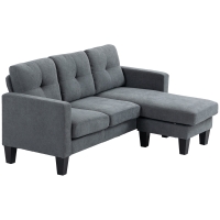 HOMCOM Hoekbank in L-Vorm met Aanpasbare Chaise Longue, Gestoffeerde Bank, Donkergrijs