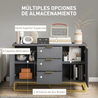 HOMCOM Aparador para Salón con 3 Cajones 2 Puertas y Estante Ajustable Mueble Auxiliar para Salón Antivuelco 120x40x76 cm Gris(m-5)