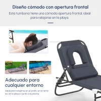 Outsunny Tumbona Plegable con Respaldo Regulable en 4 Posiciones Tumbona de Jardín con Almohada Marco de Acero y Tela Oxford para Camping Playa Terraza Carga 120 kg 190x56x28 cm Gris(m-6)