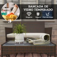Outsunny Conjunto de Jardim em Vime com Almofadas Móveis de Exterior com 2 Poltronas Sofá de 2 Lugares Mesa com Vidro Marrom e Bege(m-7)