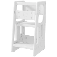 HOMCOM Torre de Aprendizaje para Niños Taburete Infantil con Altura Ajustable en 3 Posiciones y Plataforma Antideslizante para Cocina Comedor Baño 47x47x90 cm Blanco(m-11)