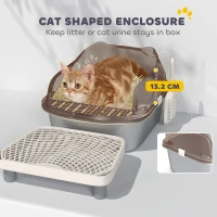 PawHut Stainless Steel Litter Box with Lid, High Wall Sided Enclosure, Pedal, Scoop, Non-Sticky, Anti-Leakage, Easy Cleaning(m-4)