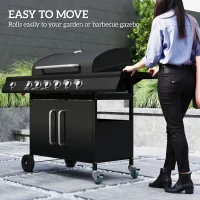 Outsunny Mobiele Gasbarbecue met Opbergruimte, Zijtafel, Zijbrander, Warmhoudrek, Thermometer, Roestvrijstaal, Zwart(m-8)