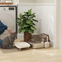 PawHut Stainless Steel Litter Box with Lid, High Wall Sided Enclosure, Pedal, Scoop, Non-Sticky, Anti-Leakage, Easy Cleaning(m-2)