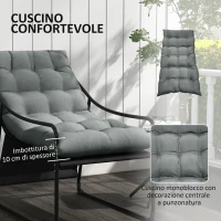 Outsunny Poltrona da Giardino con Cuscino Imbottito, in Acciaio e Poliestere, 62x110x88 cm, Grigia e Nera(m-4)