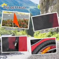 PawHut Rimorchio Bici per Cani Taglia Media con Punto di Attacco, Finestre Laterali e Bandierina, Rimorchio per Bici in Acciaio e Tessuto Oxford, 130x73x90 cm, Rosso e Nero(m-8)