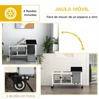 PawHut Jaula para Conejos con Ruedas Techo Abatible y Bandeja Extraíble para Interior y Exterior 108x58x73,5 cm Gris(m-8)