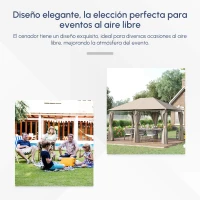 Outsunny Cenador de Jardín 4x3 m con 6 Paredes Laterales 8 Orificios de Drenaje y Marco de Acero para Fiestas Patio Caqui(m-7)