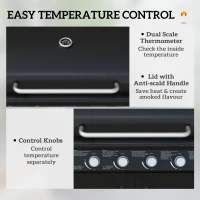 Outsunny Mobiele Gasbarbecue met Opbergruimte, Zijtafel, Zijbrander, Warmhoudrek, Thermometer, Roestvrijstaal, Zwart(m-5)