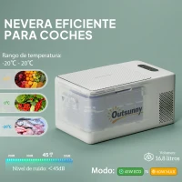Outsunny Nevera Portátil Eléctrica 16,8L Refrigerador de Coche 12/24/220V -20℃ a +20 ℃ con Pantalla Luz LED 59x32x26 cm Blanco(m-4)