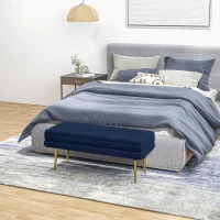 HOMCOM Ławka Tapicerowana z Miejscem do Przechowywania, Stal, 79,5 cm x 37,5 cm x 43 cm, Niebieska(m-7)