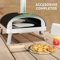 Outsunny Mini Horno de Pizza de Leña con Piedra Refractaria Termómetro y Bandeja Giratoria para Jardín Terraza o Camping(m-8)