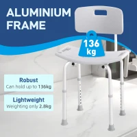 HOMCOM Sedia da Doccia per Bagno in Alluminio e Plastica Altezza Regolabile 8 Livelli 71-88cm Piedini Antiscivolo(m-4)