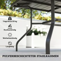 Outsunny Tuintafel 152x90 cm, Weerbestendige Balkontafel van Staal, Bijzettafel met Parasolgat, Lattenontwerp Zwart(m-7)