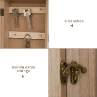 HOMCOM Armario para Llaves con 6 ganchos Estilo vintage Mueble de pared de madera para Llaves 20x6,5x26,5cm Madera(m-5)