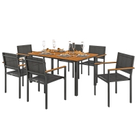 Outsunny Set de Grădină din 7 Piese cu Masă și 6 Scaune Stivuibile cu Brațe, 150x90x75 cm, Lemn Natural