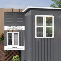 Outsunny Metalowy schowek na narzędzia ogrodowe, z oknem, szerokie drzwi, 260 x 177 x 190 cm, Ciemnoszary(m-5)