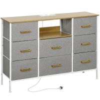 HOMCOM Cómoda com 8 Gavetas Estofada em Borreguito com Estação de Carga Porta USB Tipo-C e Estrutura de Aço 110x30x76 cm Cinzento