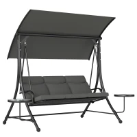 Outsunny Three-Seater Garden Swing, with Adjustable Canopy - Black/Grey(m-1)