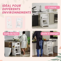 HOMCOM Tour d'apprentissage Tour d'observation Montessori pour Enfants de 18 Mois à 5 Ans Hauteur réglable sur 3 Niveaux en HDPE Charge max. 65 kg 47 x 47 x 90 cm blanc(m-6)