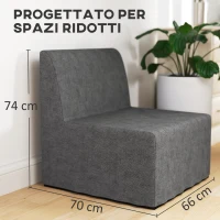 HOMCOM Poltrona Letto con Cuscino e Copertura Protettiva, in Tessuto Effetto Lino e Metallo, 66x70x74 cm, Grigio(m-5)