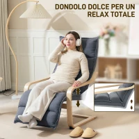 HOMCOM Poltrona Relax in Legno con Rivestimento in Velluto e Poggiapiedi Regolabile, Grigio Scuro(m-6)