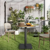 Outsunny Tuintafel Ø70 cm, Weerbestendige Ronde Balkontafel met Lamellenontwerp, Staal Ø70 x 74H cm Natuurlijk Hout(m-8)