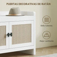 HOMCOM Banco Zapatero con Puertas Frentes de Ratán Balda Extraíble para Entrada o Dormitorio 80x35x52 cm Blanco y Beige(m-4)