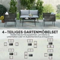 Outsunny Zestaw mebli ogrodowych dla 4 osób, odporny na warunki atmosferyczne, zestaw balkonowy z sofą dwuosobową, fotelami, stolikiem i poduszkami, Jasnoszary(m-4)