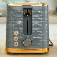 HOMCOM 3000W 1.7L Rapid Boil Kettle & 2 Slice Toaster, Kettle and Toaster Set with 7 Browning Controls and Crumb Tray, Grey(m-9)