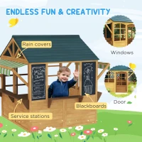AIYAPLAY Wooden Playhouse for Kids, Foldable Wendy House with Windows, Working Door, Service Stations, Rain Covers, Brown(m-6)