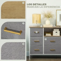 HOMCOM Cómoda con 8 Cajones de Tela Acabado en Borreguito Sintético Estación de Carga y Carga USB-C para Dormitorio Gris(m-5)