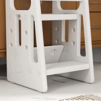 HOMCOM Torre de Aprendizaje para Niños Taburete Infantil con Altura Ajustable en 3 Posiciones y Plataforma Antideslizante para Cocina Comedor Baño 47x47x90 cm Blanco(m-9)