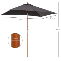Outsunny Parasol de jardin extérieur Parasol rectangulaire inclinable bois polyester haute densité 2L x 1,5l x 2,3H m gris foncé(m-3)