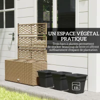 Outsunny Jardinière pour plantes avec treillis 3 pots bacs à plante 33L extérieur en résine tressée 84 x 30 x 107 cm sable noir(m-5)