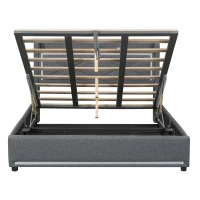 Lit plat 140×200 cm avec dispositif de levage hydraulique，grand espace de rangement, sans matelas, Gris(m-8)