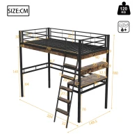 Letto a soppalco 90×200 cm, con scrivania e scaffali, senza materasso, Nero(m-3)