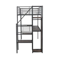 Letto a soppalco 90×200 cm, con scrivania e armadio aperto, senza materasso, Nero(m-11)