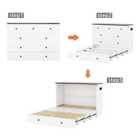 Lit escamotable 140x200 cm, lit plateforme mobile avec tiroirs et étagère, convertible et gain de place, sans matelas, Blanc(m-6)