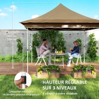 Outsunny Tonnelle de jardin 3,5 x 3,5 m, tente pliante avec 4 moustiquaires, hauteur réglable, sac de transport, beige(m-7)