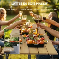 Outsunny Ensemble table et bancs en bois table de pique-nique en bois avec banc pour 6 à 8, 160 cm trou de parasol de 5 cm marron(m-7)