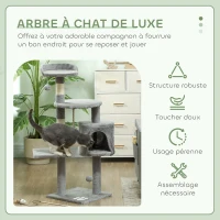 PawHut Arbre à chats multi-équipements griffoirs grattoirs plateformes niche corde jouets 40 x 40 x 114 cm gris(m-4)