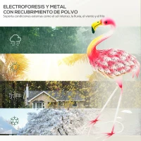 Outsunny Estatua para Jardín de Flamenco de Metal para Exterior para Decoración de Césped Patio Estanque 27x14x60 cm Rosa(m-5)