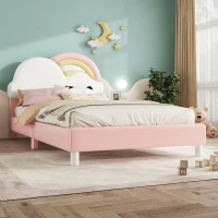 Letto imbottito a forma di arcobaleno con motivo a nuvole 90x200 cm, senza materasso, Rosa(m-4)