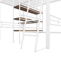 Struttura Letto a Soppalco con Scrivania, Mensola, Corrimano e Scaletta in Metallo, senza Materasso, 204x134x174 cm, Bianco(m-7)