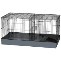 PawHut Cage pour petits animaux 2 en 1 avec dessus amovible enclos lapin 2 zones séparées rampe 121 x 61 x 61 cm en acier noir(m-1)